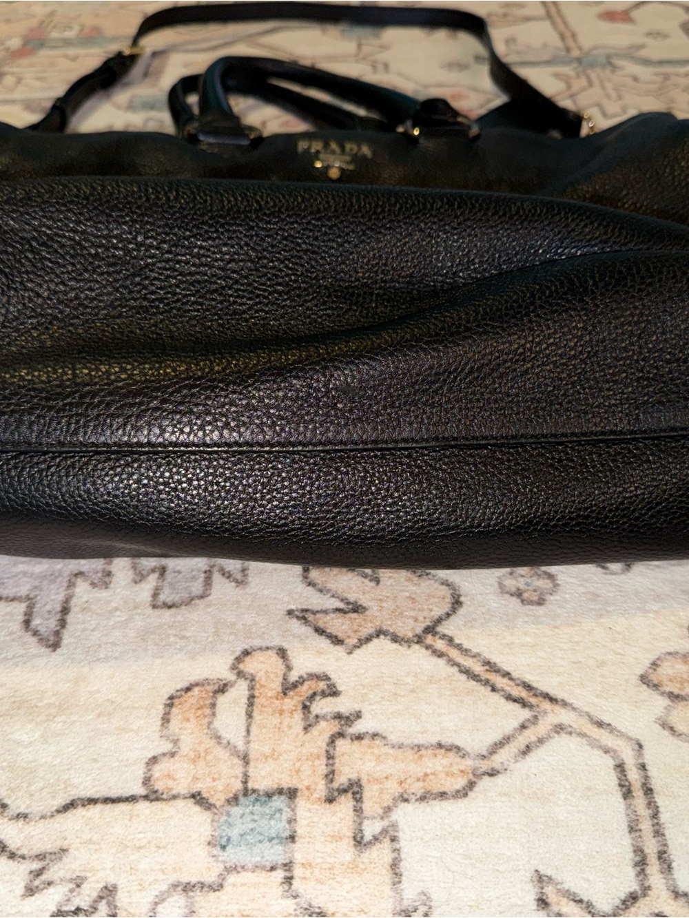 Prada Black Pebbled Leather Tote with Gold Hardware - Picture 4 of 6